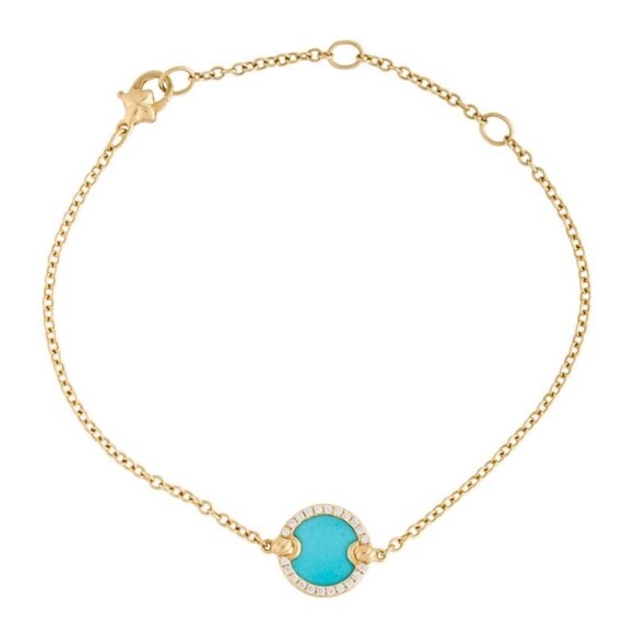 DAVID YURMAN 18K 750 YELLOW GOLD TURQUOISE & DIAMOND PETITE CHAIN BRACELET - Picture 3 of 7